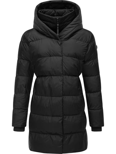 Ragwear Damen Mantel Lange warme Winterjacke mit Kapuze Niara YOUMODO Black Gr. M