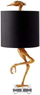 LITFAD Gold Ostrich Table Lighting Retro Resin 1 Light Bedroom Night Lamp with Cylinder Fabric Shade Creative Bedside Desk Lamp for Bedroom Study Room Office Hotel