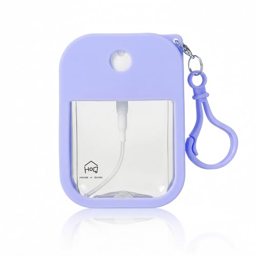 Image of House of Quirk 38ml Portable Card Spray Bottle - Refillable Perfume & Sanitizer Mist Sprayer with Hook (Purple)