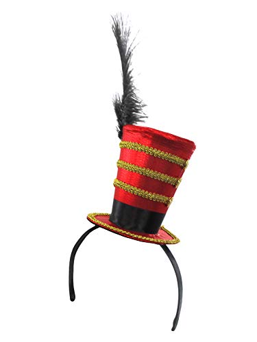 Adult Mini Ringmaster Ringleader Small Top Hat Headband - Lion Tamer Headpiece - Majorette Hats- Toy Soldier Costume Accessories Red #TOP6