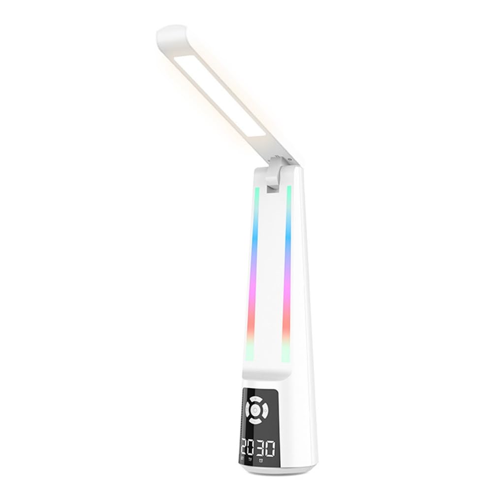 Lampa biurkowa LED z budzikiem i głośnikiem, przenośna składana lampka do czytania, akademika, lampka nocna do nauki, biura, domu