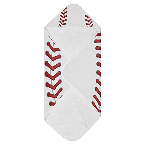 Image of WELLDAY Sport Baseball Print Baby Towel Ultra Soft Hooded Towels for Babies - Ultra Absorbent Cotton Bath Towels 35x35 Inch