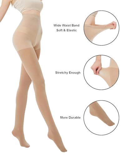 Image of CozyWow Opaque Control Top Tights for Women, 80D Soft Matte Pantyhose | Run-resistant, High Waisted, Ideal for Layering under Dress