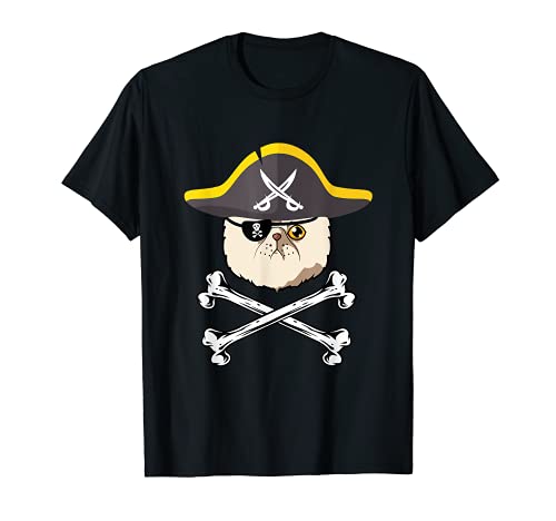 Kawaii Funny Halloween Exotic Shorthair Pirate Cat Mom t-shirt, Preto, S
