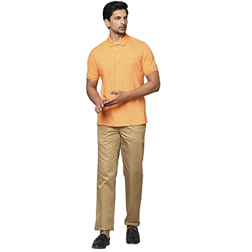 Image of Park Avenue Men's Pure Cotton Solid Pattern Super Slim Fit Flat Front Formal Chinos