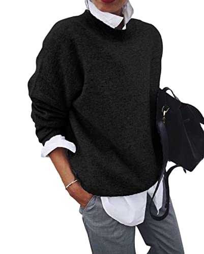 Onsoyours Pull en Maille avec Fausse Chemisier Manches Longues Lâche Décontracté Femme A Noir XXL Cover