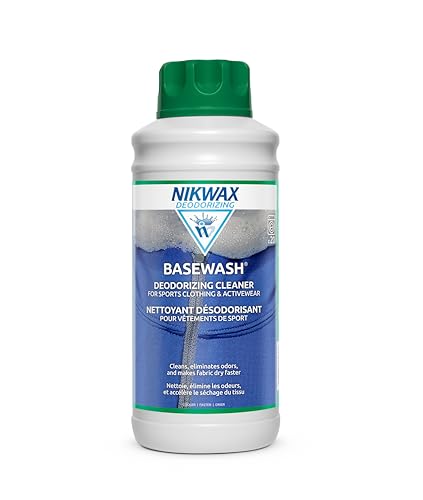 Nikwax BaseWash, 1000 ml, Deodorizing Cleaner for Base Layers, Socks, & Activewear, Eliminates Odors & Improves Performance