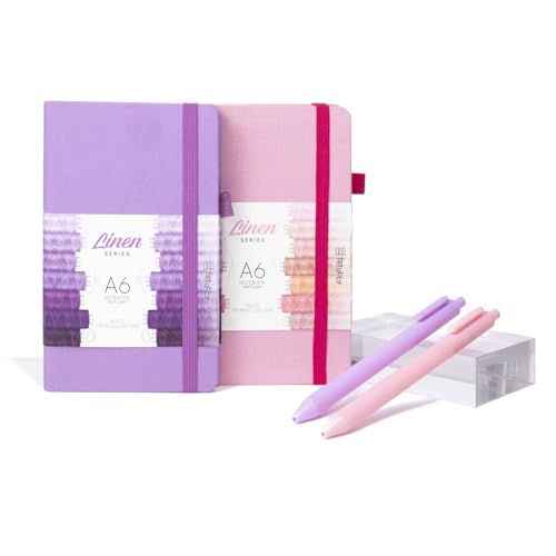 Image of Kitabby Linen Series A6 Hardbound Notebook, Pack of 2 - Baby Pink + Lilac | 192 Pages, 80gsm Natural Shade Paper, Linen Fabric Cover, Elastic Closure