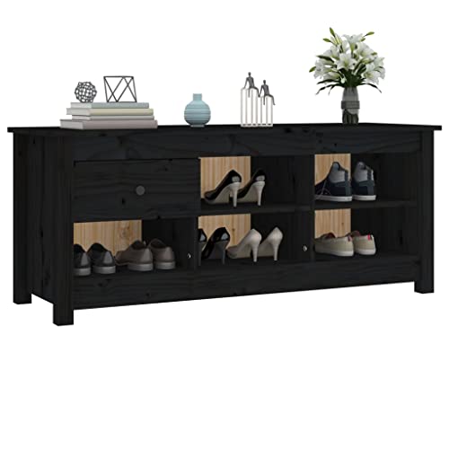 Zapatero con 1 cajón y 5 compartimentos en madera negra de pino 8