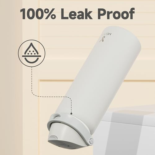 Image of 32 oz Insulated Water Bottle with Straw: Meoky Stainless Steel Metal Water Bottle with 2-in-1 Lid - Leak Proof, Cold for 24 Hours, Protective Silicone Base, BPA-Free for Sports Gym, Ivory