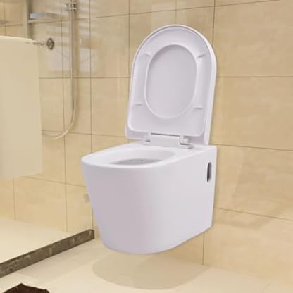 Wandhänge-WC mit verdecktem Spülkasten, Keramik, weiß, Toilette: – Bild 3