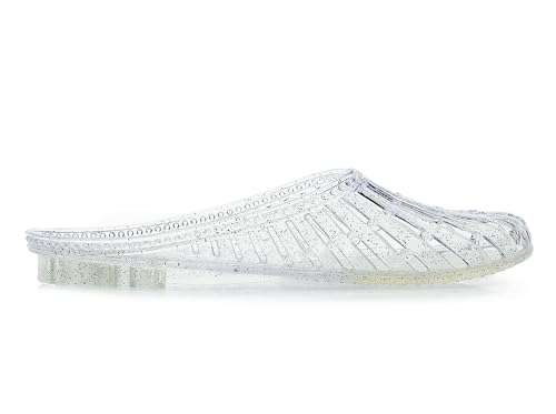 Image of Womens Jelly Shoes, White Jellies Sandals Glitter Clear Flats Slip On Summer Beach Slippers Transparent Closed Toe Soft Slide