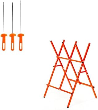 3 Pcs Chainsaw File Kit & Log Saw Horse, Round Files with Handle and Storage Bag Professional Chain Saw Sharpener Tool, Foldable Steel Sawbuck, 10.6 in Diameter Wood Cutting Stand