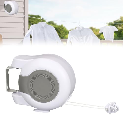 Yallmie 49Ft Double Retractable Washing Line, Extendable Clothes Line Wall Mounted Clotheslines, Laundry Drying Cloth Line Outdoor Indoor Heavy Duty Lines for Outside Bathroom Balcony Hotel