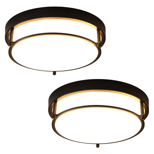 QHANTOMIZE 2 Pack Black Flush Mount Ceiling Light, 12 inch