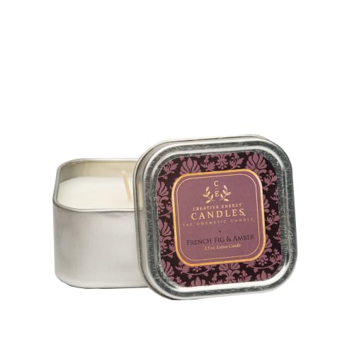 Massage Oil Candle/Lotion Candle - Creative Energy Candles French Fig & Amber, 3.5 oz Hand Poured Soy Wax with Essential Oils, Coconut Oil & Vitamin E, Self Care & Couples