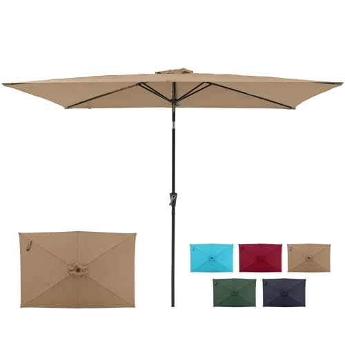 Verano Garden Patio Umbrella Rectangular Outdoor Table Market Umbrella with Push Button Tilt & Crank, 6.6 X 10 ft, Beige