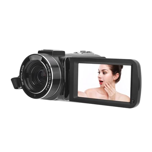 Yctze 4K-HD-Camcorder mit 10-fachem Optischem Zoom, 3 MP IPS-Touchscreen, Anti-Shake-Videokamera, 6-Achsen-Anti-Shake, Blitzschuhanschluss für Unterwegs