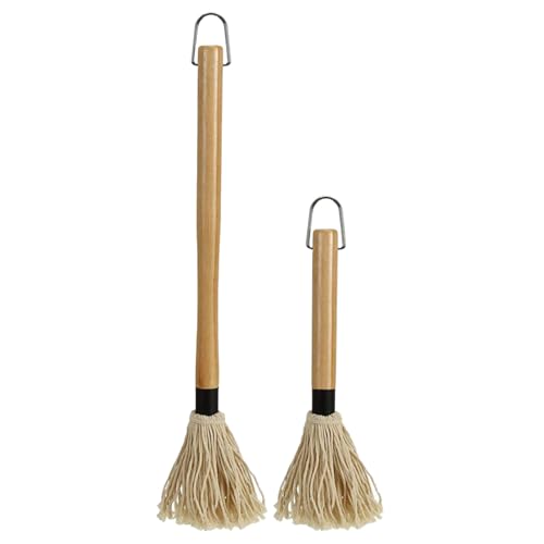 Apvok Two Size Bbq Mop Brushes For Sauce Wooden Long Handle Mops & Brushes For Barbecue Grilling Basting Roasting Cooking Smoking Steak(18 And 11)