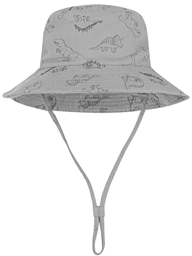 YMYDYFC Sombrero de sol para bebé, verano, UPF 50+, protección solar, sombreros para bebé, sombreros de playa, cubo de dinosaurio, gorra ajustable para niños, gris, 6 Meses