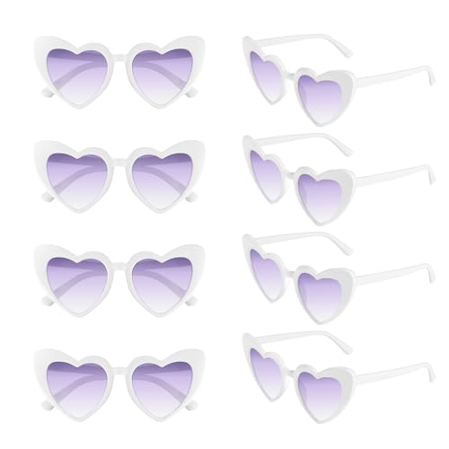 Morcheiong 8/16 Pcs Heart Shaped Sunglasses Bulk Vintage Heart Glasses Bachelorette Party Favors for Women Wedding Bridal (8 White Purple)