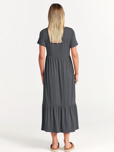 Image of ANRABESS Womens 2026 Summer Casual Maxi Dress A line Tiered Flowy Short Sleeve Crewneck T Shirt Beach Travel Long Dresses