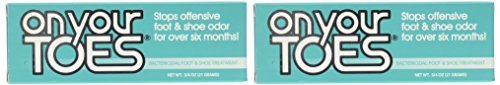 On Your Toes Foot Bactericide Powder Net Wt. 3/4 oz(21 grams)- Eliminates Foot Odor for Six Months - Two Pack