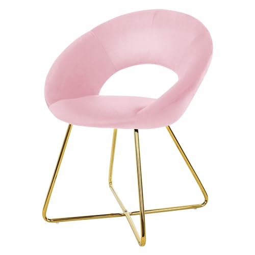 ML-Design Chaise de Salle à Manger en Velours, Rose, avec Dossier Rond, Assise Rembourrée, avec Pieds en Métal Doré, Coussin Epaissi, Fauteuil pour Table à Manger, Chaise de Maquillage, Salon, Cuisine