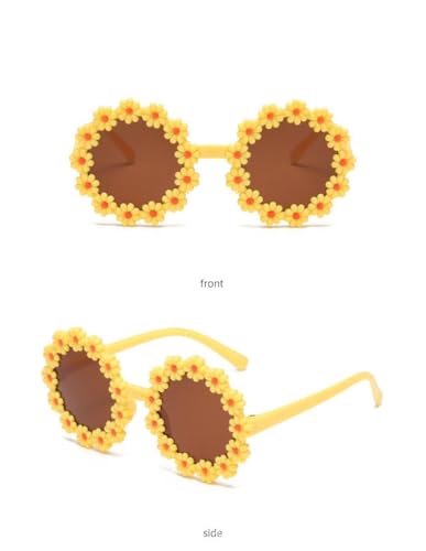 YXE Kids Round Flower Sunglasses, Daisy Shaped Glasses, White, for Girls Outdoor Beach Party4
