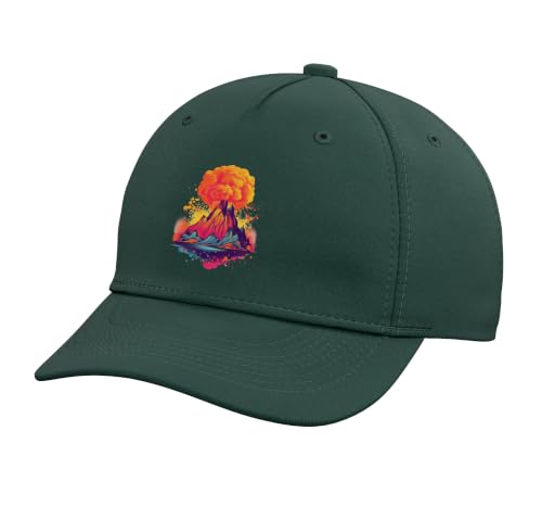 Supervolcano - Volcano - Volcanic Eruption - Crater - Lava Adjustable Printed Baseball Hat, Dark Green