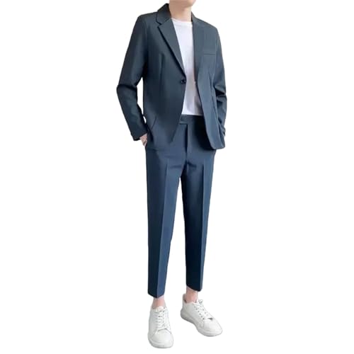 Men Suit 2 Piece Outfit Set Korean Casual Blazers and Pants Ceremony Wear