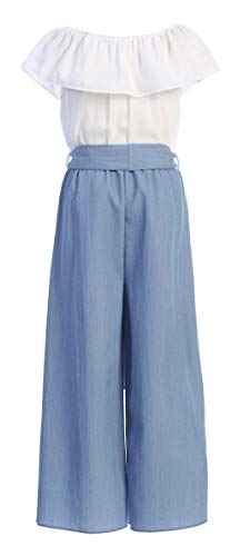 Image of iGirlDress Girls Wide Leg Off Shoulder Elegant High Waist Rompers Palazzo Pants Trousers Jumpsuits USA 4-14