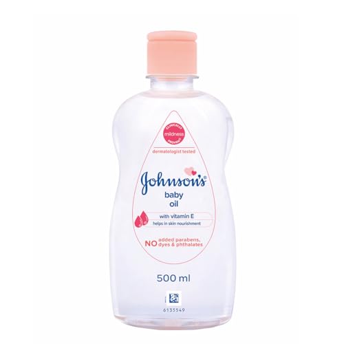 Johnson's Non-Sticky Baby Oil with Vitamin E for Easy Spread and Massage (Clear, 500ml)