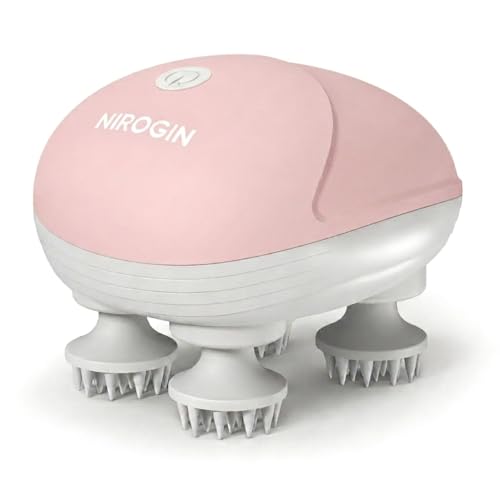 Image of Electric Scalp Massager - Handheld Head Massager with 4 Rotating Massage Nodes, Waterproof Relaxation Device for Hair Growth, Stress Relief & Deep Scalp Massage - Rechargeable, Portable (Pink)