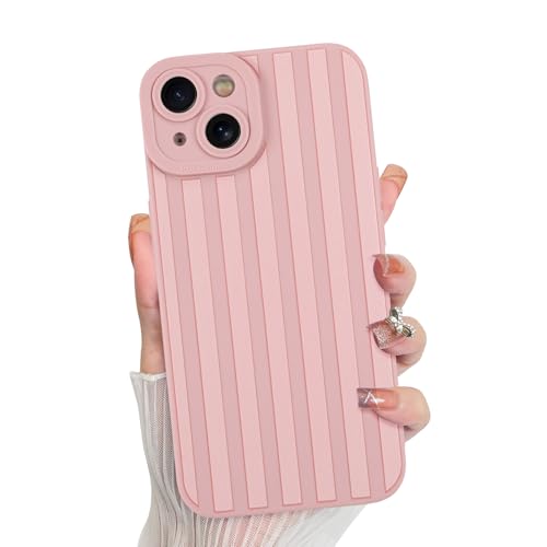 Image of KANGHAR Compatible with iPhone 14 Case, Silicone Stripes Cute Pattern, Camera Protection Soft Slim Phone Case for Phone Case -Pink