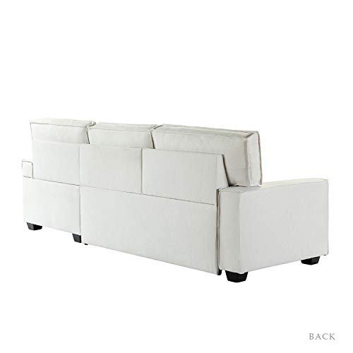 Hulala Home Modern Sectional Sleeper Sofa, 3-Seat L-Shaped Wide Couch With Storage Chaise, Pull Out Sleeper For Small Space, Living Room, Apartment And Office(White) #TOP3