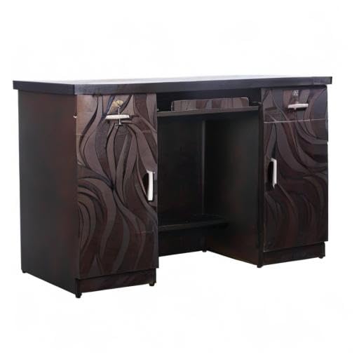 Image of CASPIAN Office /Computer Desk Cum Study Table (Black) | Engineered Wood Pre-Assembled Furniture with 2 Storage Cabinet, 2 Drawers with Key Locks & Keypad Tray | for Office, Home, Living Room, Bedroom