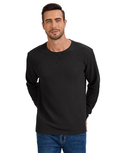 Image of 3 Pack Mens Waffle Shirts Long Sleeve Casual T-Shirt | Lightweight, Regular Fit, Waffle Knit, Crew Neck, Stylish Design, Pullover Top, Work, Daily