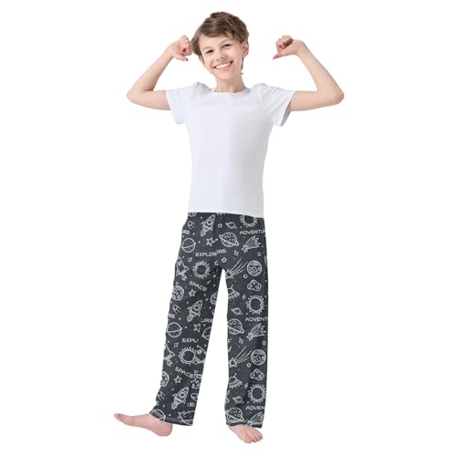 ZZXXB Space Planet Stars Boys Long Pants Soft Trousers Elastic Waist Kids Lounge Bottoms with Pockets S-XL2