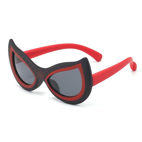 YXE Polarized Sunglasses for Girls Boys，UV protection，Cute Silicone Frame，cartoon silicone material soft cute fashion (Black Red)