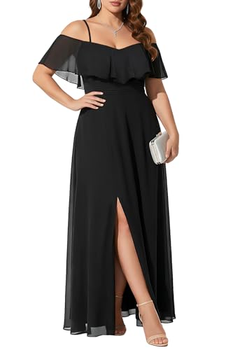 Women Plus Size Formal Dresses Black Off Shoulder Chiffon Bridesmaid