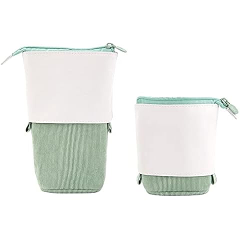 Wellehomi Cute Pencil Case,Standing Pen Holder Telescopic Small Pencil case Slim Special Preppy Pencil Pouch Pop Up Cosmetic Makeup Bag for Girls Student Teen Women Office Middle School (Green) Cover