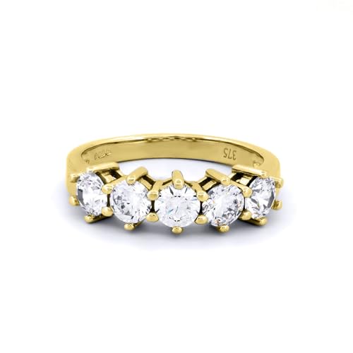 Image of Jewelco London Ladies Solid 9ct Yellow Gold White Round Brilliant Cubic Zirconia 5 Stone Eternity Ring
