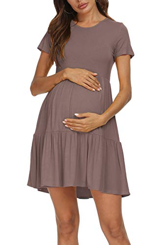 Levaca V1817-KHXXL Women Knee Length Loose Swing Maternity Dress Baby Shower Khaki Xxl thumb #3