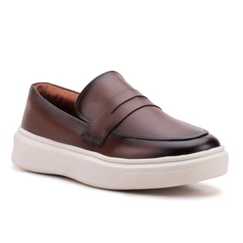 Sapato Loafer Masculino Mocassim Couro Casual Comfort Luxo (Café, BR, Adulto, Numérico, 40)