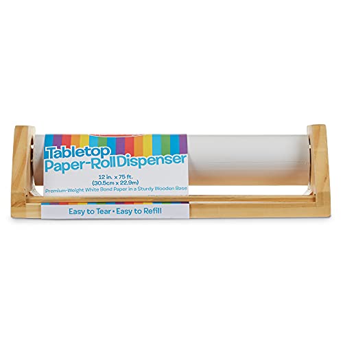 Melissa & Doug Wooden Tabletop Paper Roll Dispenser With White Bond Paper (12 Inches X 75 Feet) - Drawing, Art, Craft Paper Roll For Kids #TOP3