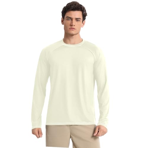 Light Yellow Men's Rash Guard Shirts Lightweight Long Sleeve UV Protection Long Sleeve Summer