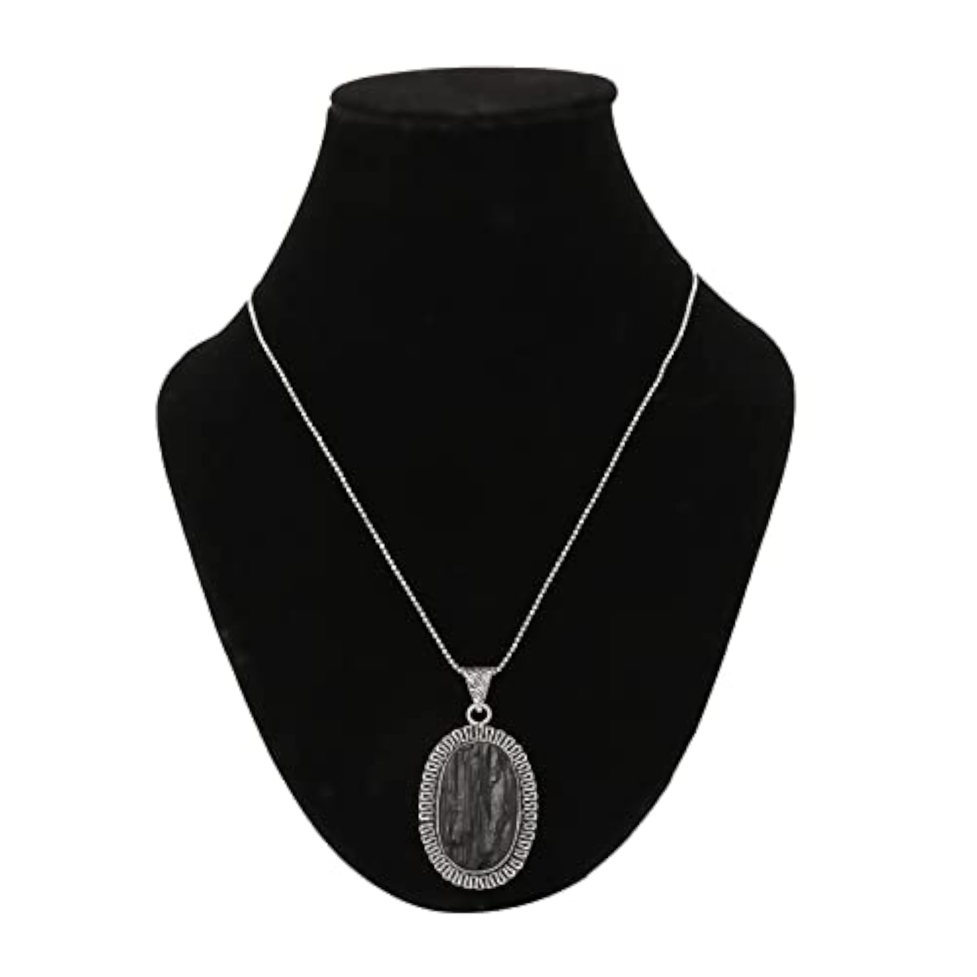 Unisex Natural Black Tourmaline Crystal Pendant in 925 Sterling Silver