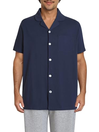Esenchel Men's Cotton Knit Sleep Shirt Button Down Pajama Top 2 Pack2