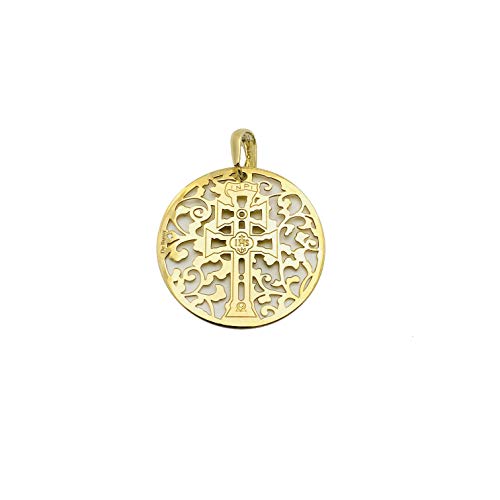 Médaille croix de caravane pendentif chrétien argent doré 18 carats véritable diamant